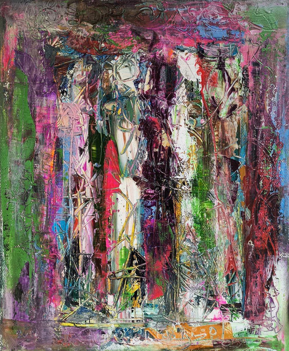 Abstract Portrait Oil Painting By Seyran Gasparian, 9 X 12", Abstract Praise, Original Artwork