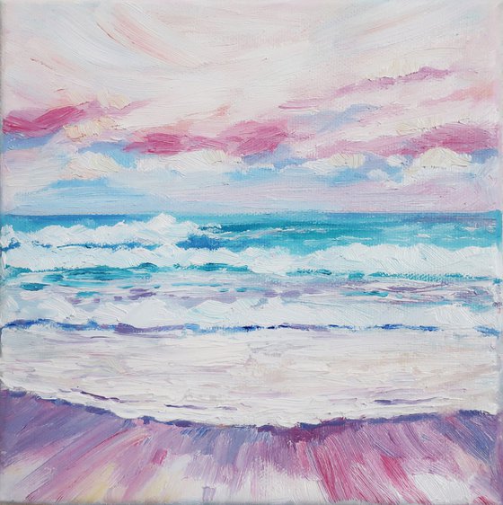 Oil painting Seascape Sea Pink Sunset