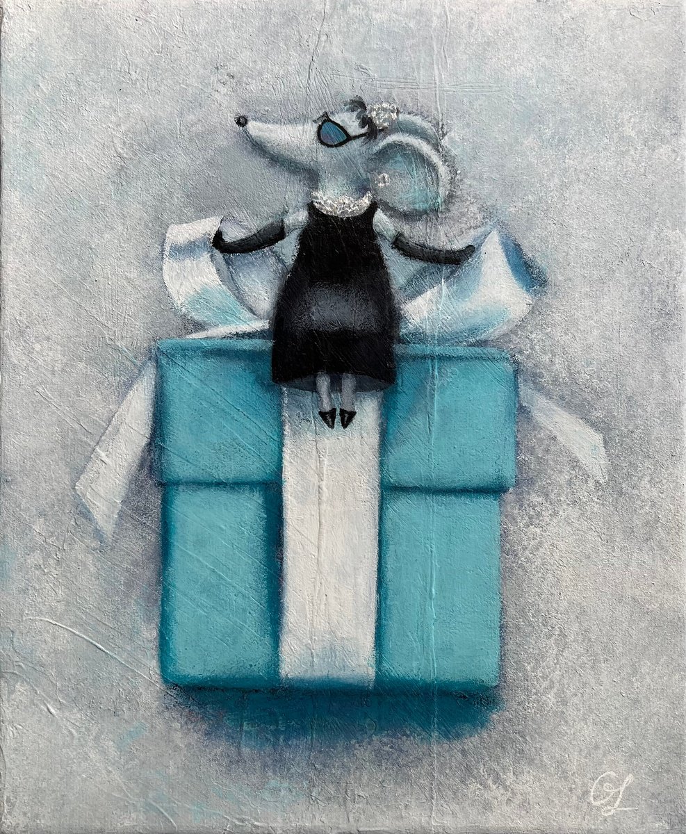 Tiffany mouse - small acrylic painting, humor, animal by Olesya Izmaylova