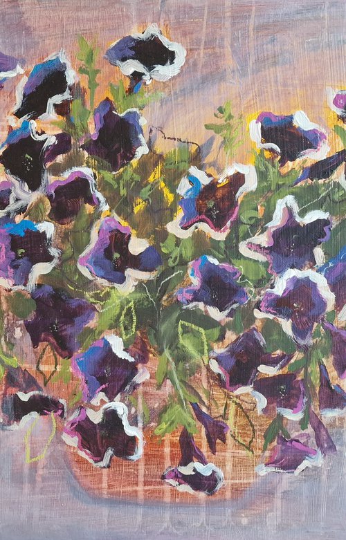Night Sky Petunias in Dusk Light by Lena Stavisiuk