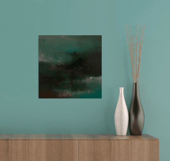 Emerald port 36X36 cm  - gold particles original oil painting landscape gift modern urban art office art decor home decor gift idea