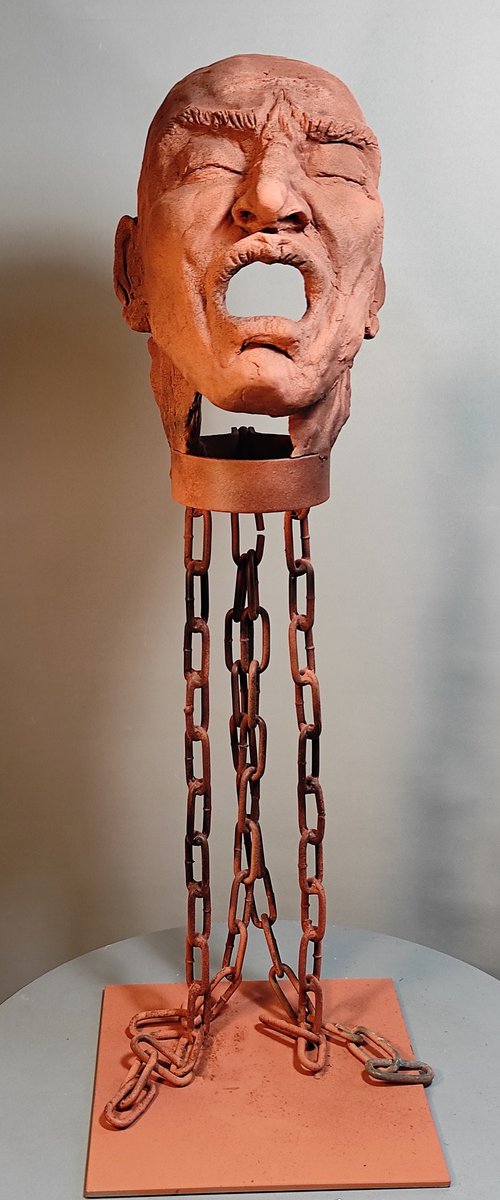 "Voiceless " Unique sculpture by Elena Kraft