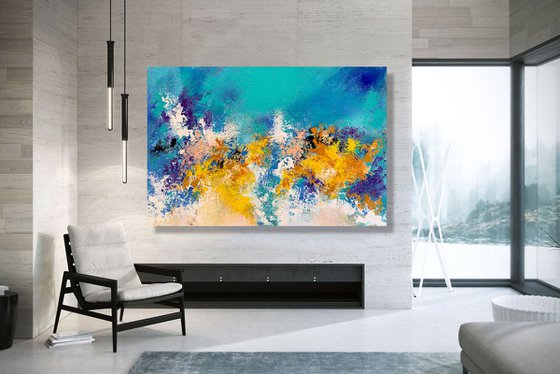 A Moment in Blue - XL LARGE,  TEXTURED ABSTRACT ART – EXPRESSIONS OF ENERGY AND LIGHT. READY TO HANG!