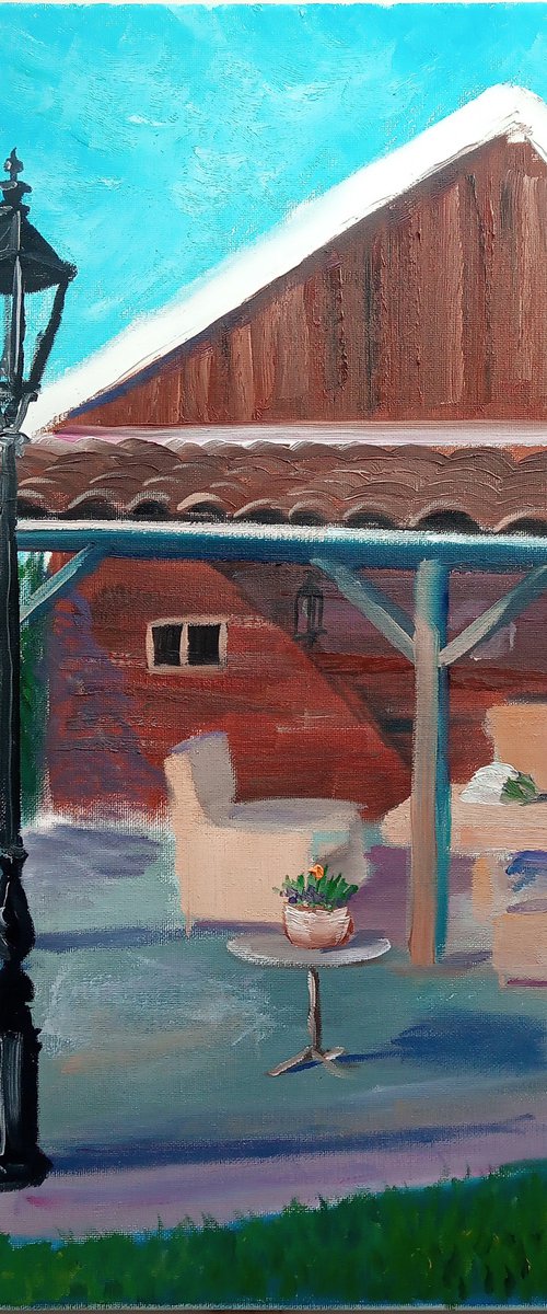 The streetlamp in the yard. Plein Air by Dmitry Fedorov