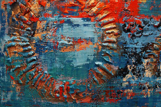 RIMINI - 180 x 100 CMS - ABSTRACT PAINTING - TEXTURED - XXL - BLUE - ORANGE