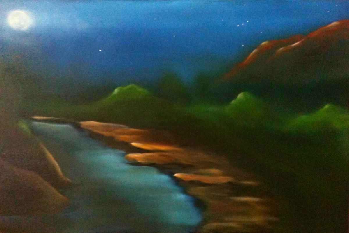 Impressionistic Landscape Oil Painting By Donna Daniels, 36 X 24, Reflection On The Rio Grande, Original Artwork