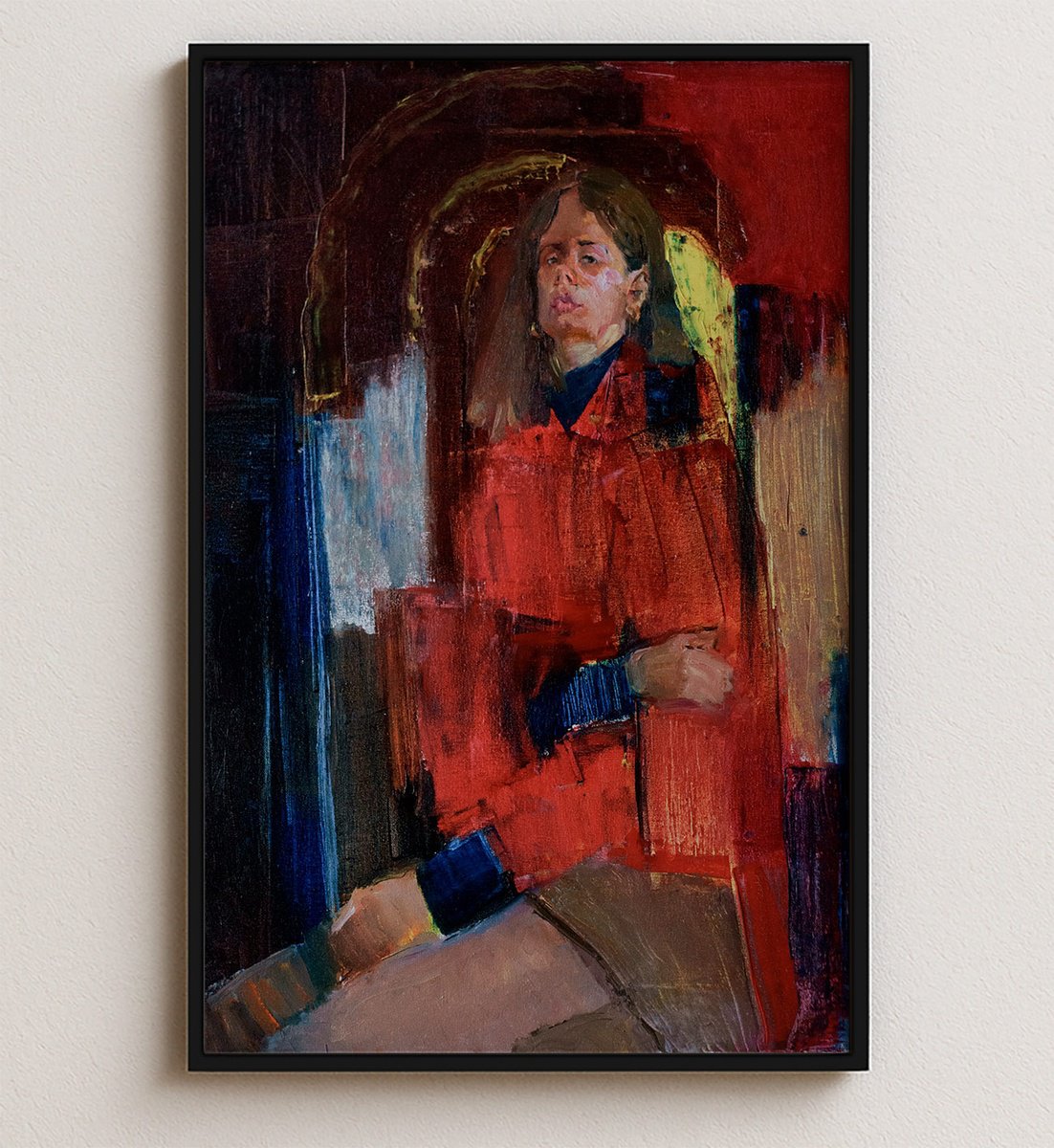 Impressionistic Portrait Oil Painting By Bohdan Katolyk, 14 X 20, Girl In Red, Original Artwork