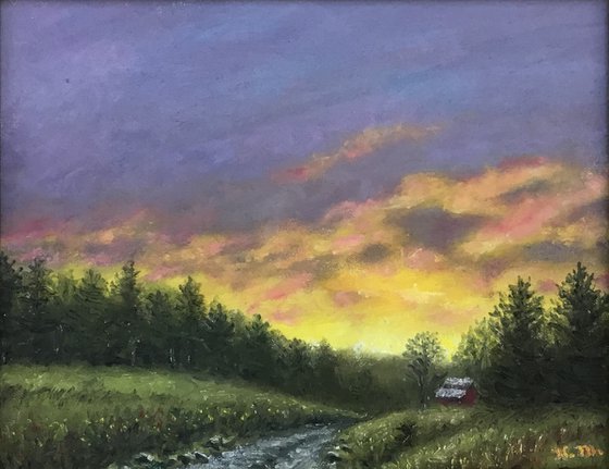 RURAL SUNDOWN - oil 8X10