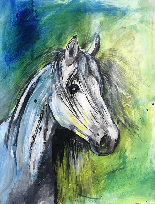 Portrait of a white horse sketch by René Goorman