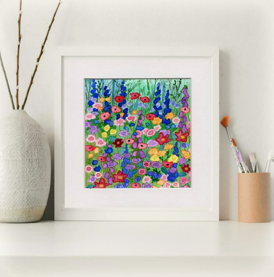 Wildflowers Two - mounted watercolour, small gift idea