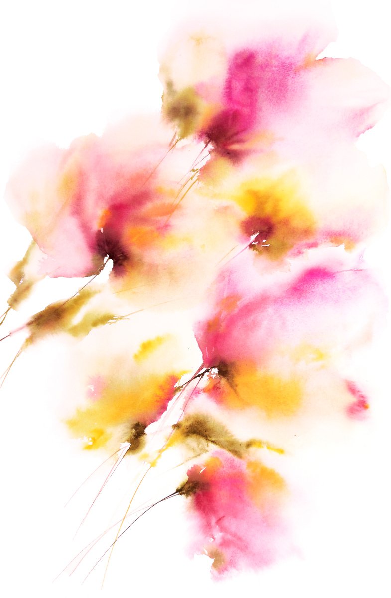Bright flowers painting, loose florals Summer by Olya Grigo