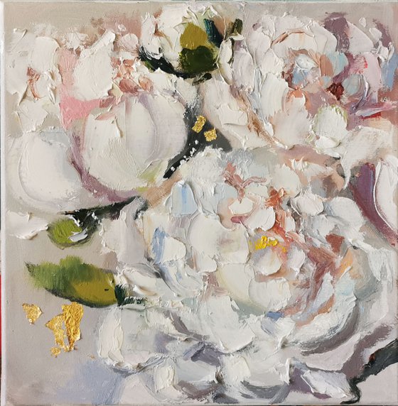 White flowers painting on canvas