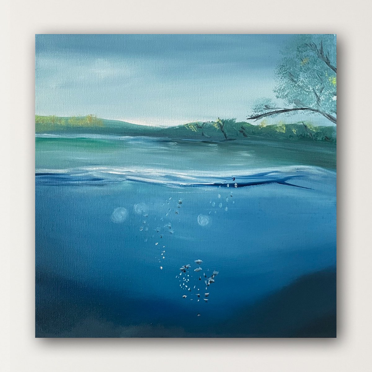 Country Lake - underwater view with trees and sky Oil painting by Alanah  Jarvis | Artfinder