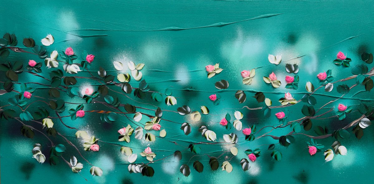 Impressionistic Abstract Acrylic Painting By Anastassia Skopp, 47 X 24, Bathing In A Daydream, Original Artwork