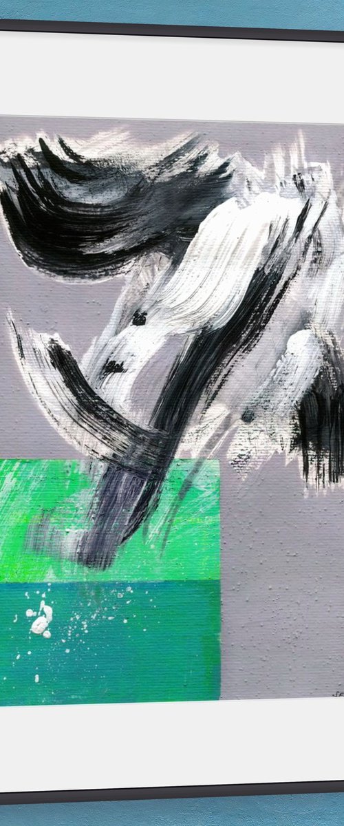 Bright Green Abstract on Gray by Evgen Semenyuk