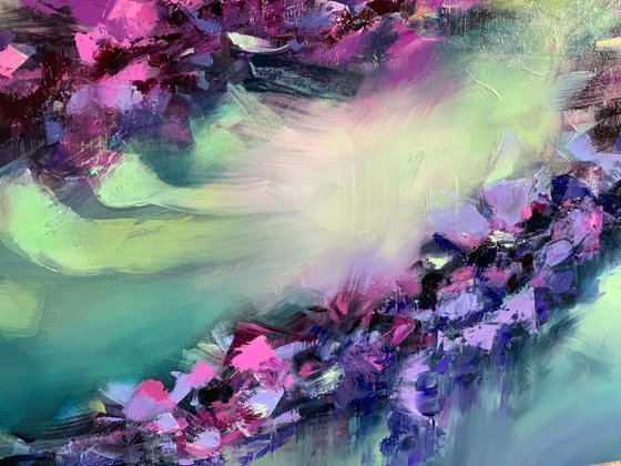 Flowers Oil Abstract Painting - Tango 120 x 60 cm (48 x 24 inches)