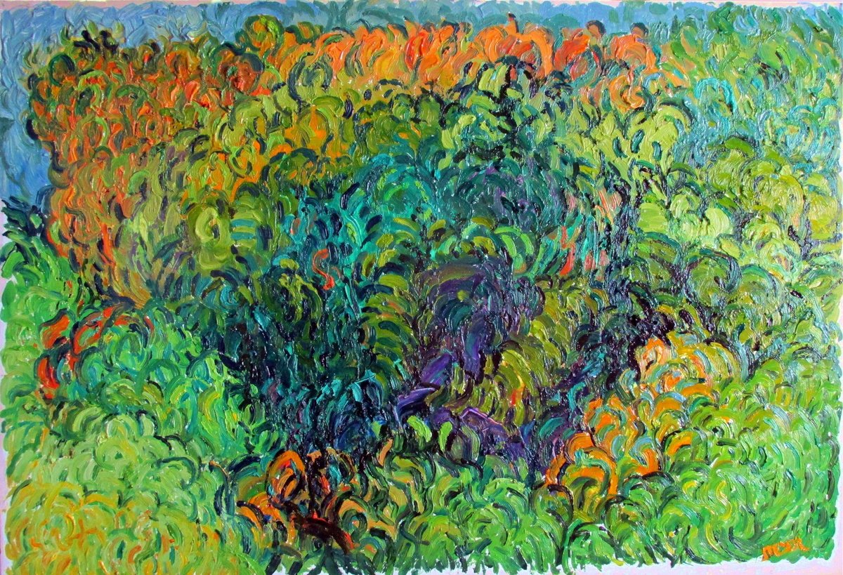 Expressive Landscape Oil Painting By Richard Meyer, 33 X 24", Study Of Vegetation, Original Artwork