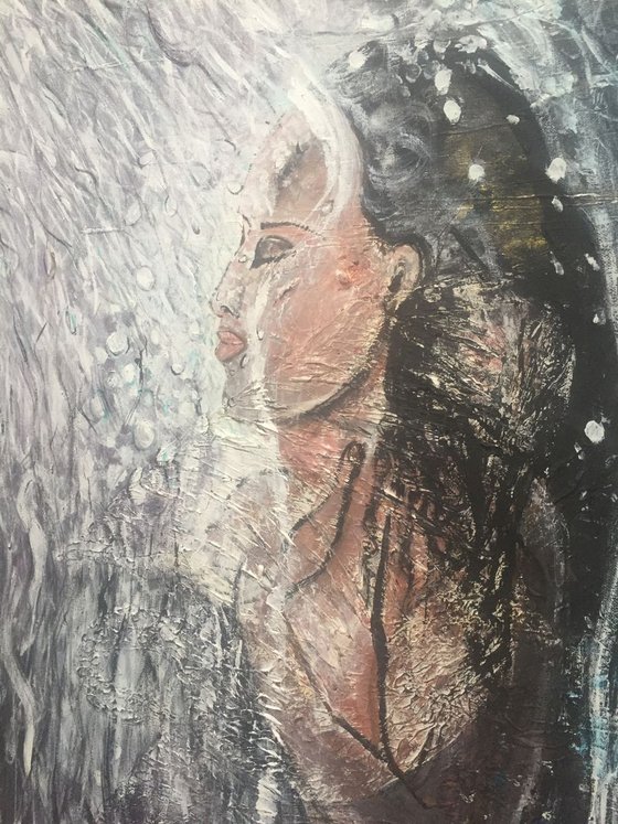 Water Fall Woman Water Rain Shower Large Canvas Painting Textured Artwork For Sale Online Gallery Buy Art Now Free Shipping 76x61 cm