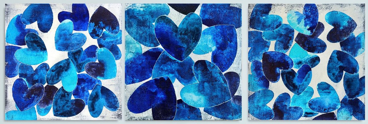 Love in blue XL 3 paintings 50 x 150 cm by Anita Kaufmann