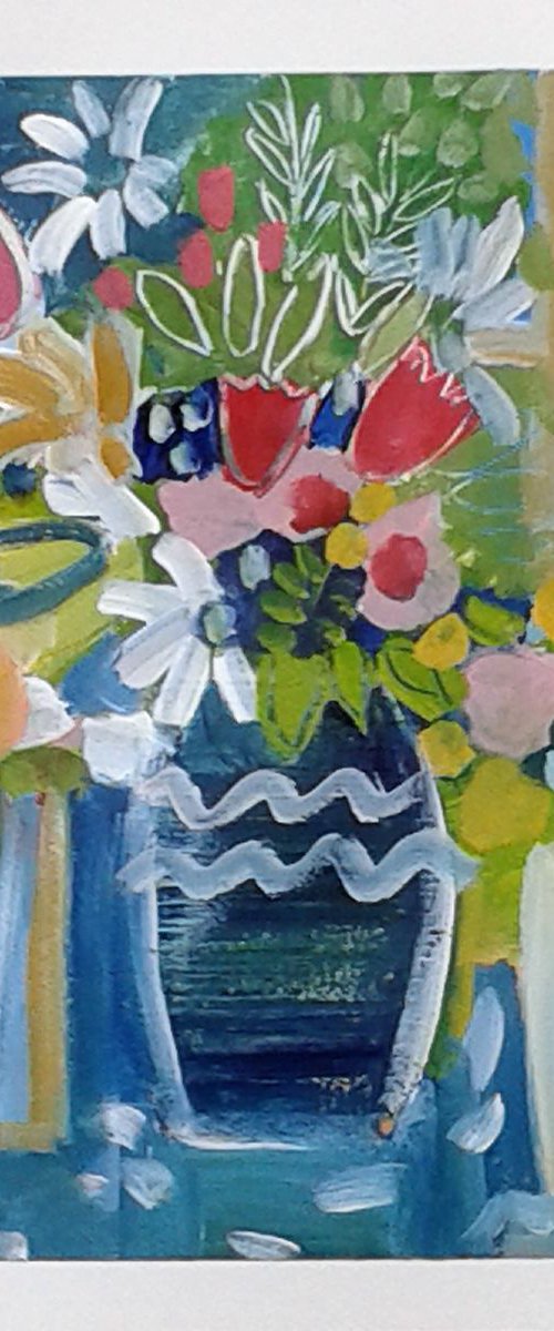 Three Vases of Summer Flowers by Jan Rippingham