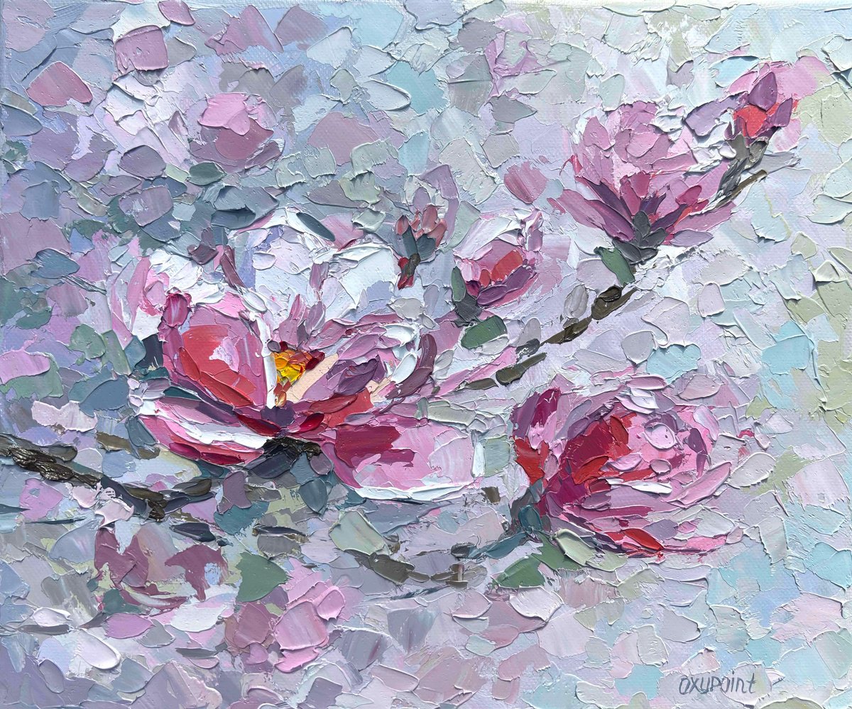 Magnolia Palette Knife Oil Painting By Oxypoint, 12 X 10, Artwork For Sale On Artfinder