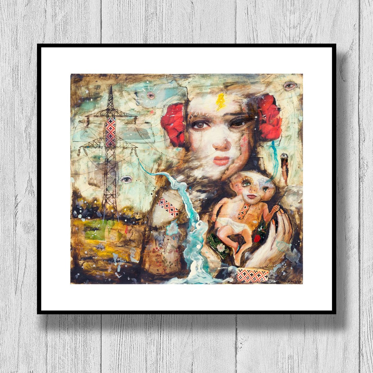 Portrait Collage By Oleksandr Korol, 20 X 18", Mother With Baby, Original Artwork