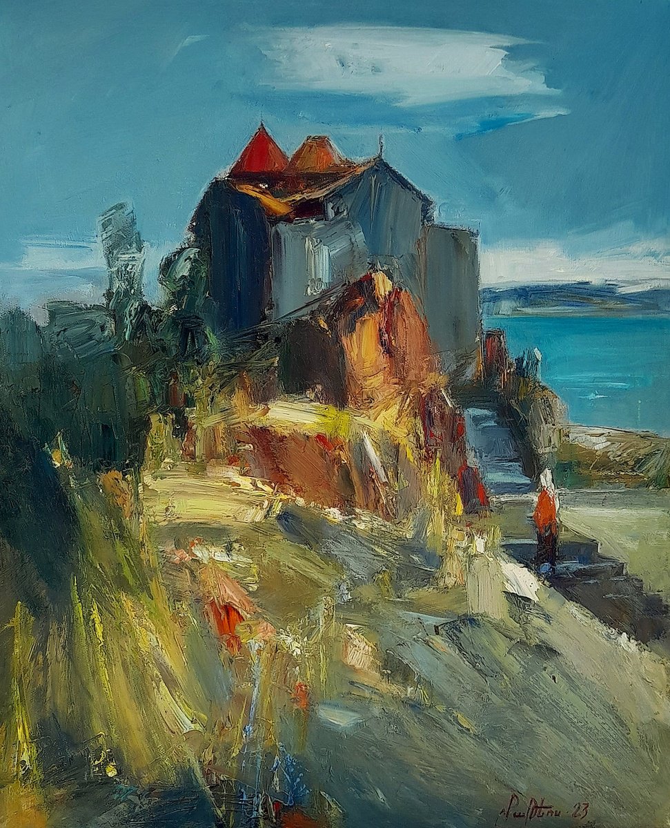 Abstract Landscape Oil Painting By Matevos Sargsyan, 20 X 24", Way To The Church, Original Artwork