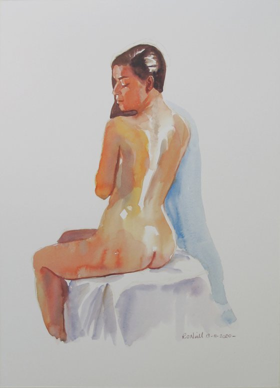 Seated female nude back study