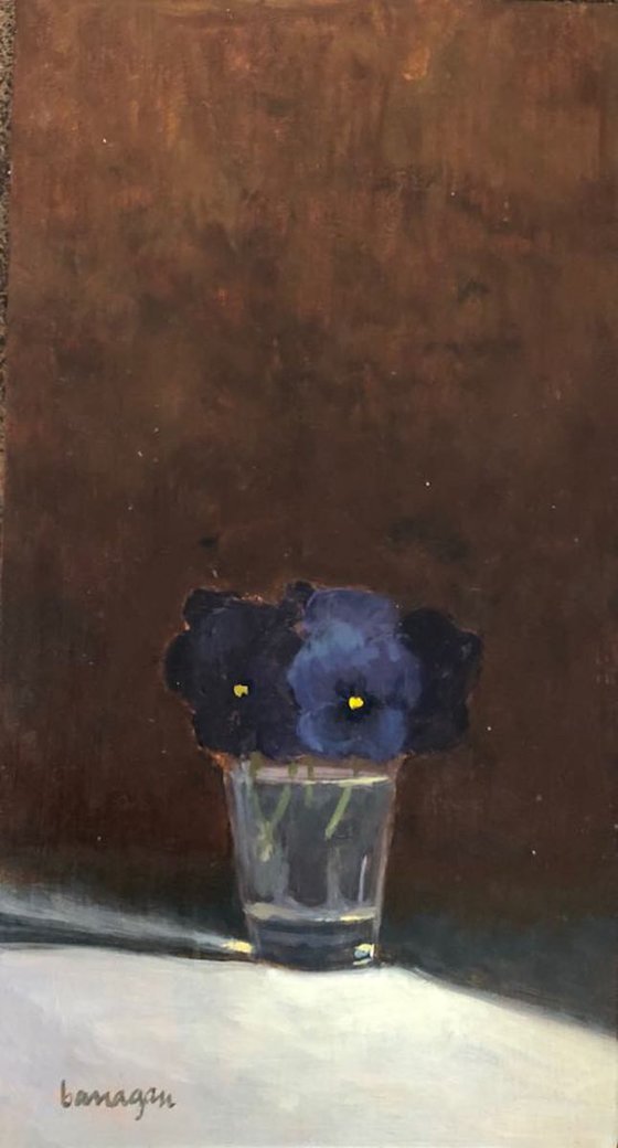 Purple Little Pansies in Shot Glass Oil Painting