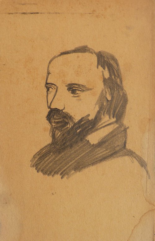 The pencil portrait after Nadar's photo, 19x29 cm by Frederic Belaubre