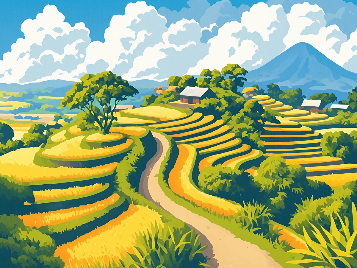 Urban And Pop Acrylic Painting , Rice Terraces Ii By Kosta Morr, 31 X 24, Artwork For Sale On Artfinder