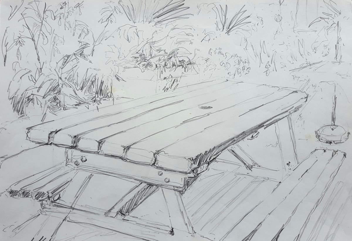 Picnic Table Pencil drawing by Eddie Green Artfinder