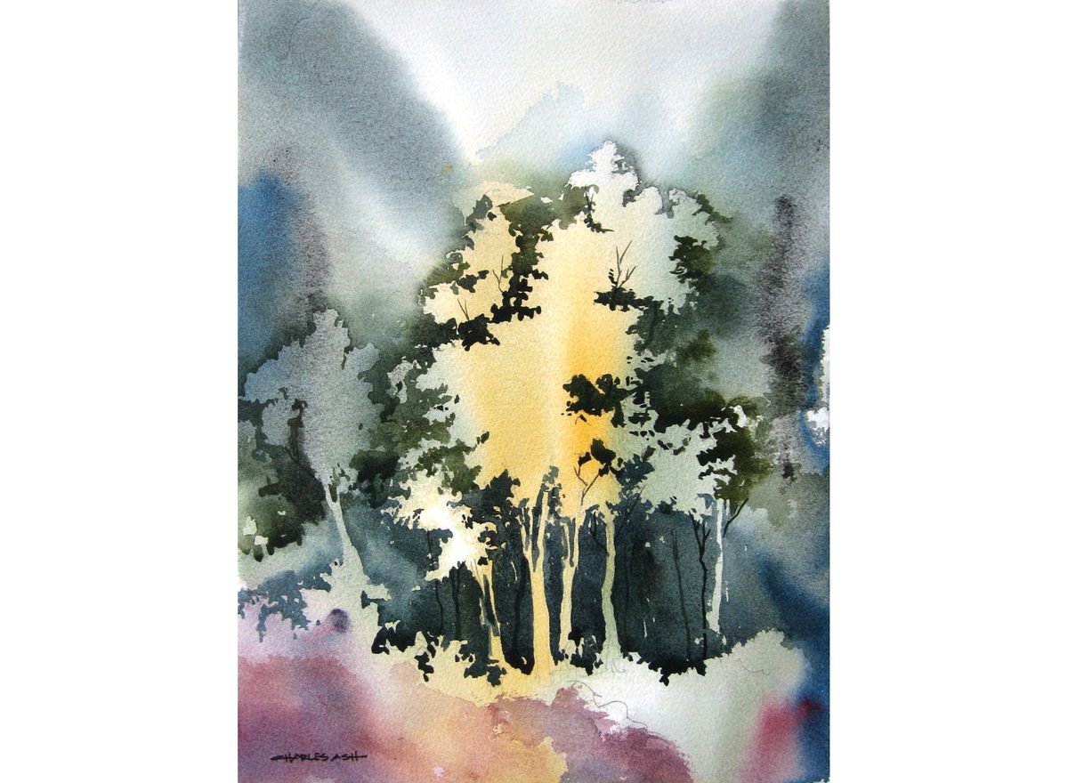 Little Aspen Grove II - Original Watercolor Painting by CHARLES ASH