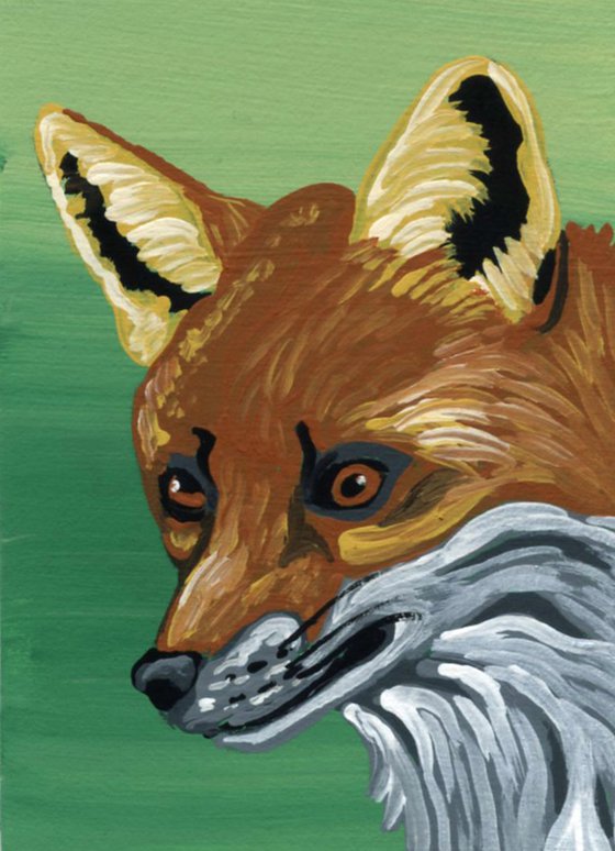 ACEO ATC Original Miniature Painting Red Fox Wildlife Art-Carla Smale