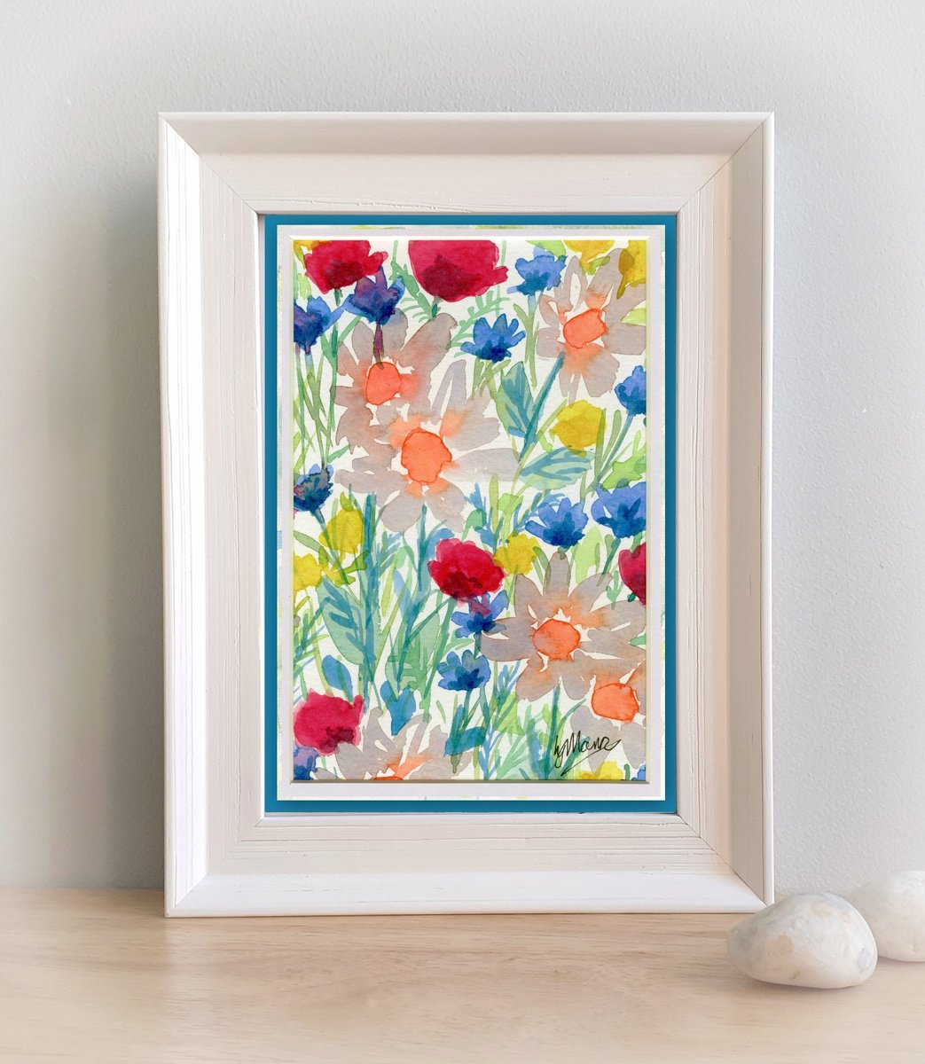 Simply Flowers 1 - mounted watercolour, small gift idea by Lisa Mann