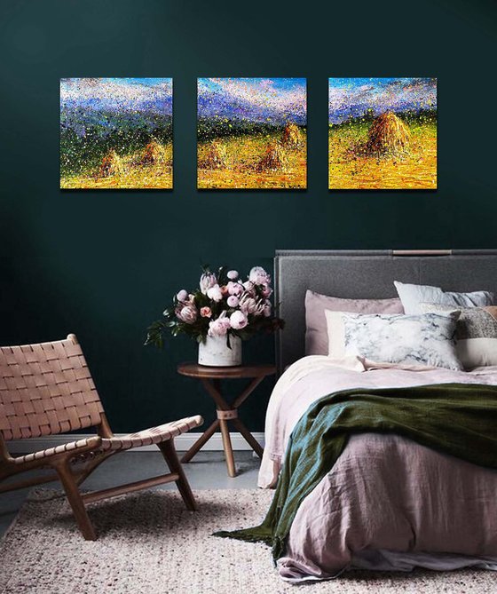 Large landscape painting On the top of mountain painting Panoramic landscape Mountain abstract painting Wheat Fields landscape Original art