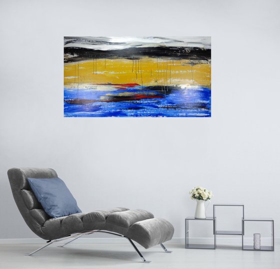 horizontal abstract/abstract landscape/original painting/oversized paintings/horizontal abstract painting size- 150x80 cm  title c732