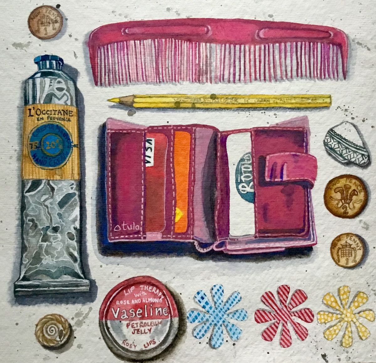 Still life Painting, What’s in my Bag by Janice MacDougall