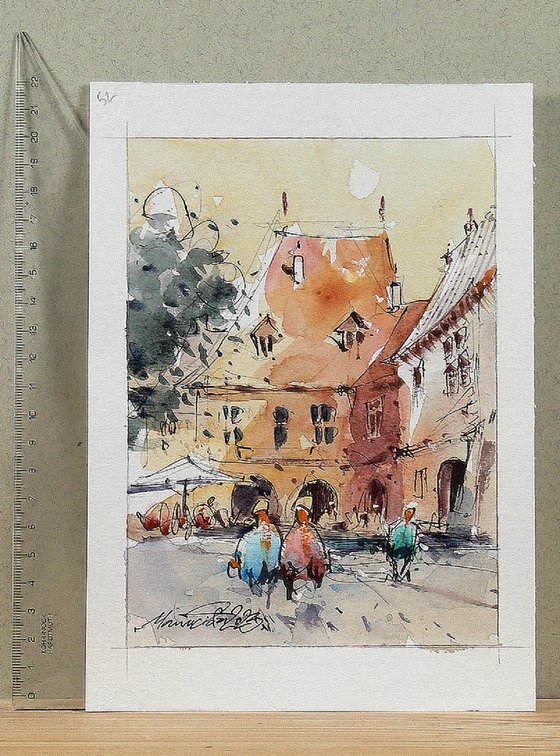 Sibiu, urban watercolor art.