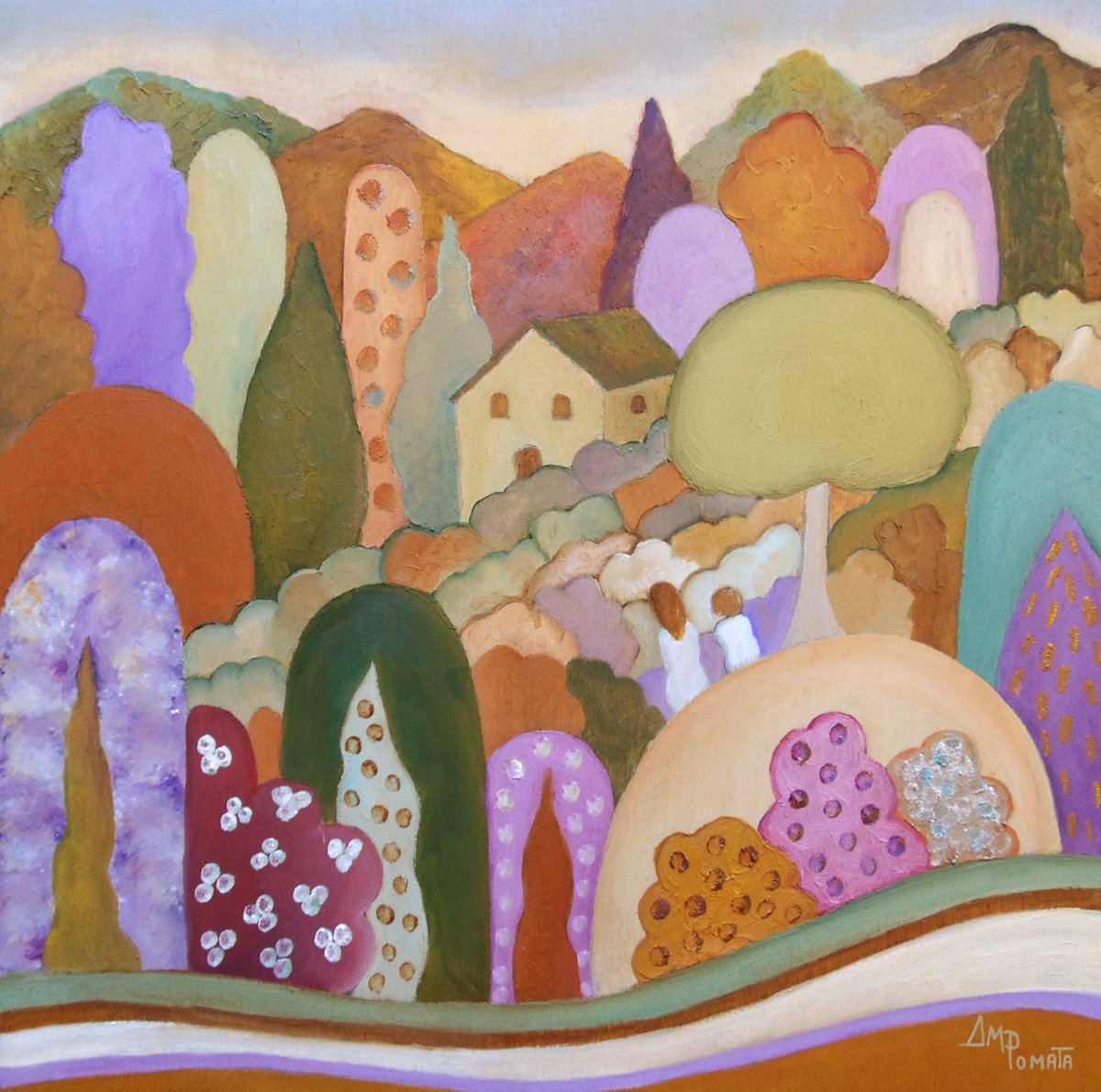 Impressionistic Landscape Oil Painting By Angeles M. Pomata, 8 X 8, Quality Time, Original Artwork