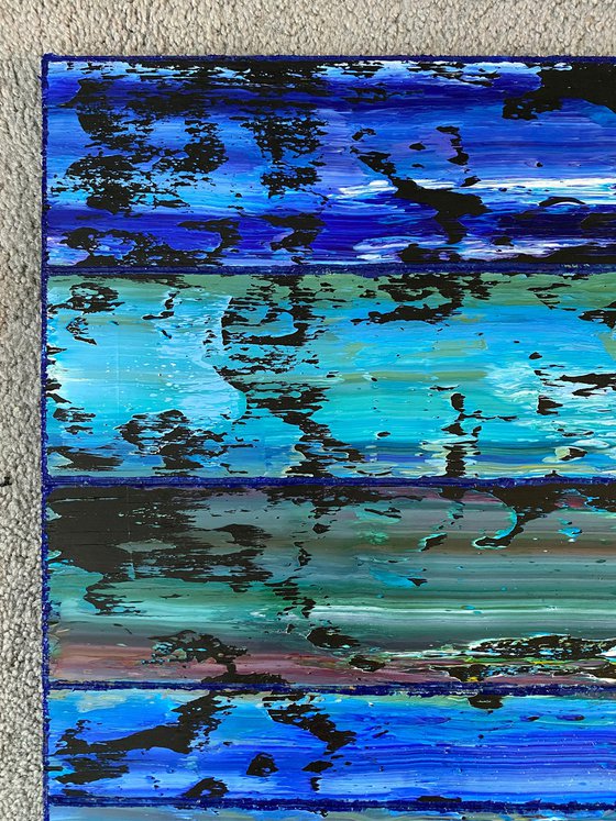 "Cooling It Down" - Original PMS Large Assemblage Sculptural Painting On Wood and Marbled Glass Backsplash Tile - 48 x 24 inches