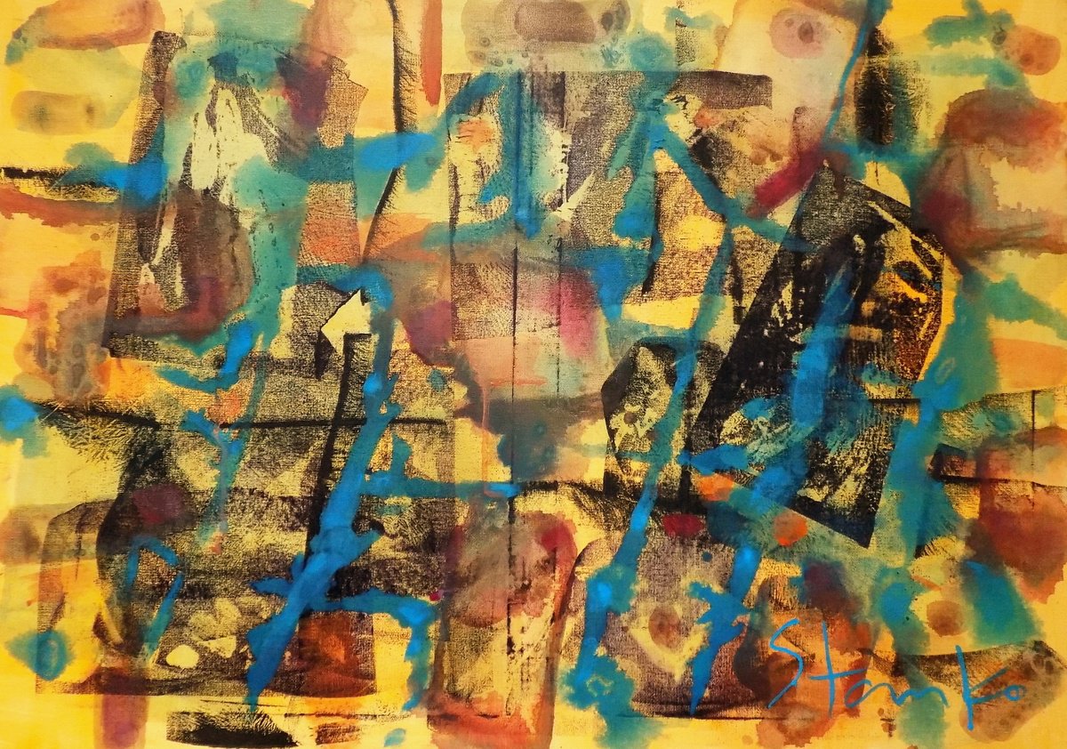 Abstract Acrylic Painting By Stanislav Bojankov, 28 X 20", Emotional Fragments-Iii, Original Artwork