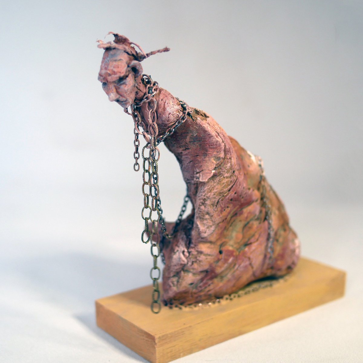 Expressive Portrait Wood Sculpture By Lionel Le Jeune, 2 X 7", Figure-Totem, Original Artwork