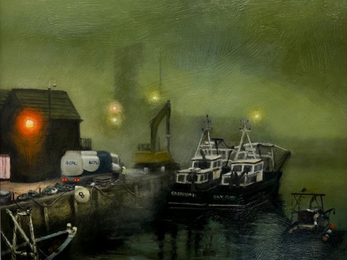 Illustrative Oil Painting , Early Start Whitstable Harbour By Gary Obee, 24 X 20, Artwork For Sale On Artfinder
