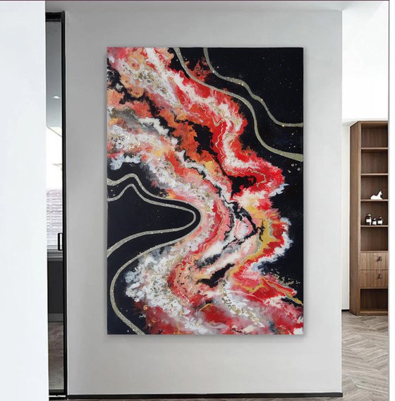70x100cm. /River of time original acrylic resin painting, abstract art, explosion of emotions, office art, home decor