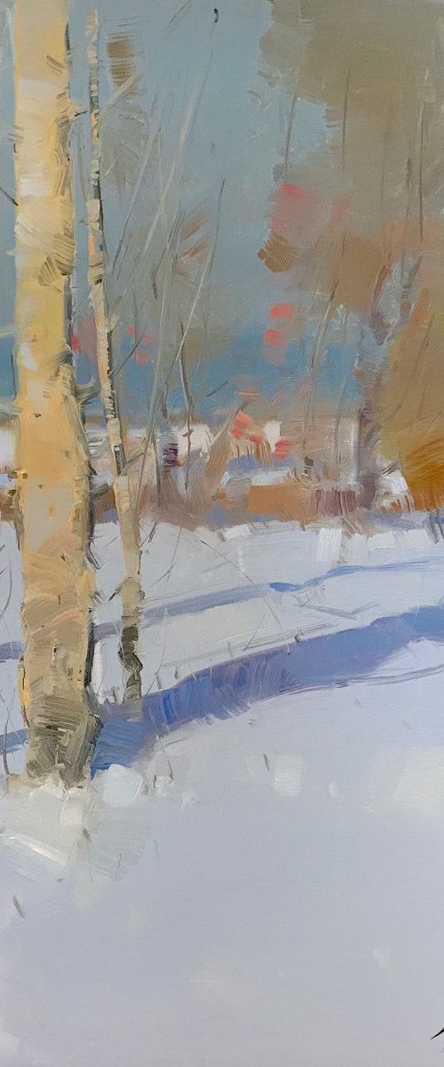 Winter Day, Landscape oil painting, Handmade artwork by Vahe Yeremyan