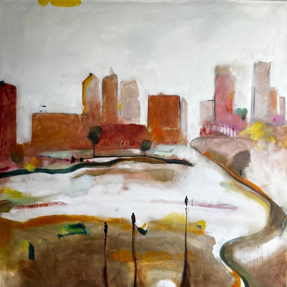 Abstract Landscape Oil Painting By Romuald Mulk Musiolik, 39 X 39", Edynburgh, Original Artwork