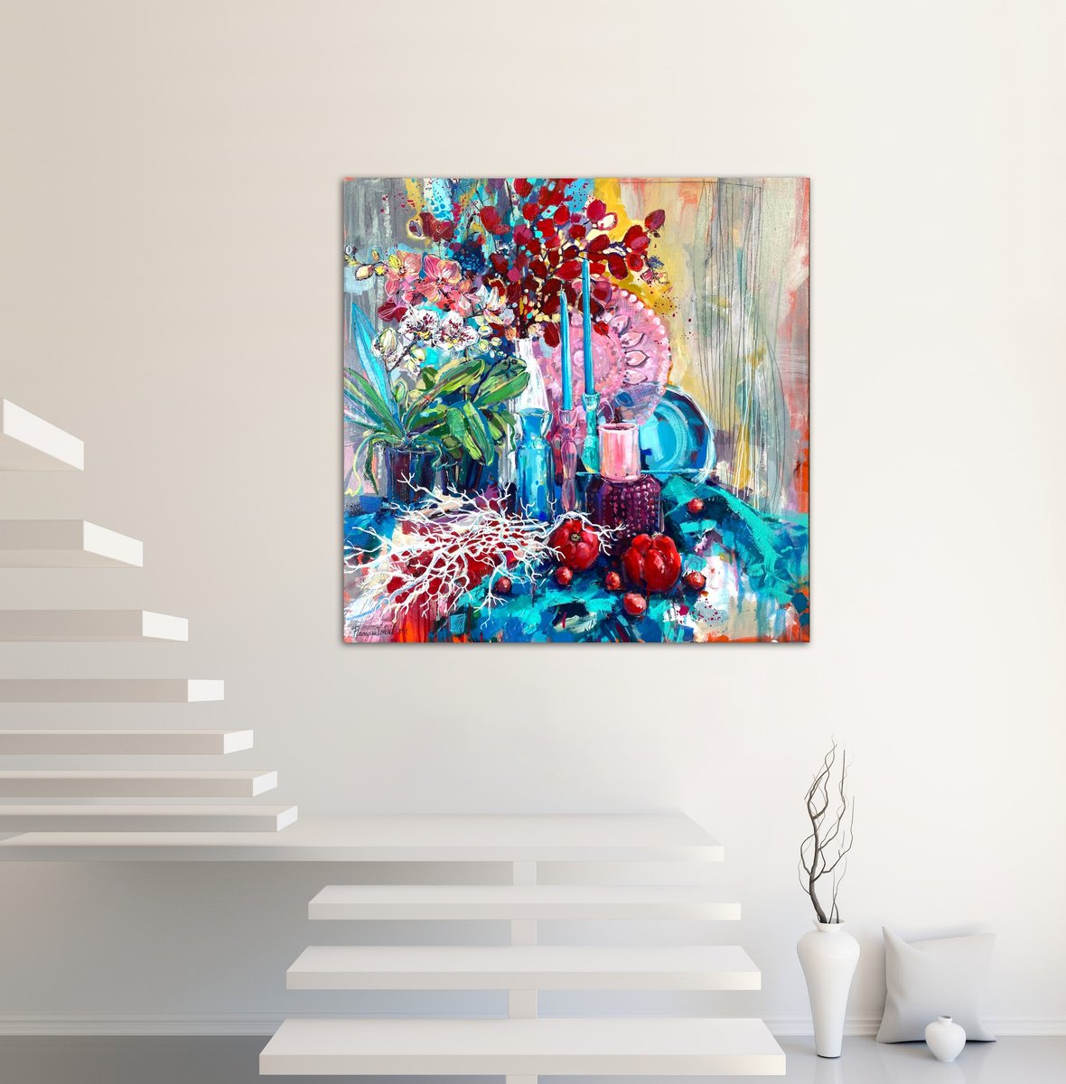 Impressionistic Still Life Acrylic Painting By Irina Rumyantseva, 39 X 39, Romantic Candles - Still Life, Original Artwork