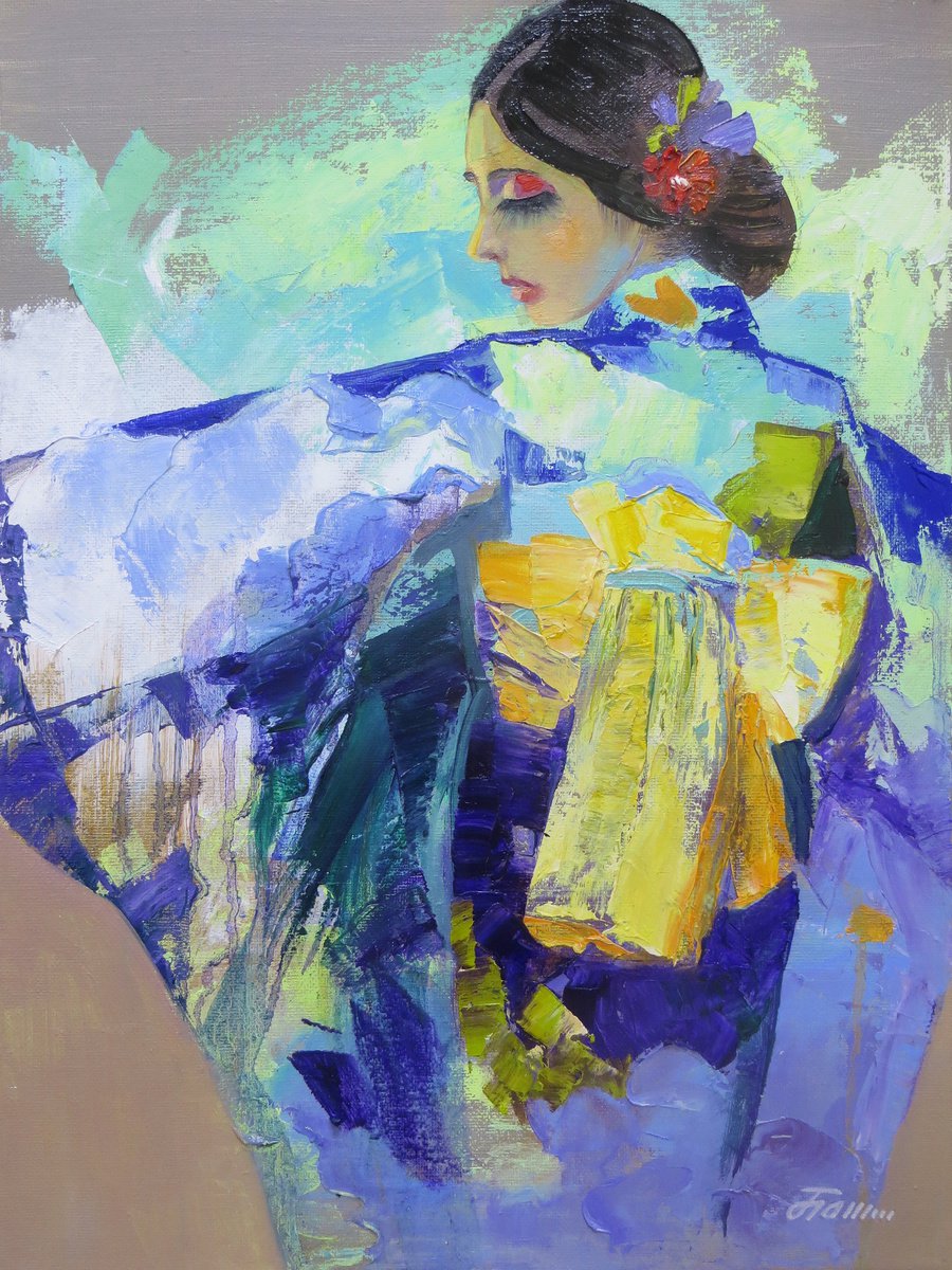 A girl in a kimono, oil on canvas, 40x30 by Olga Panina
