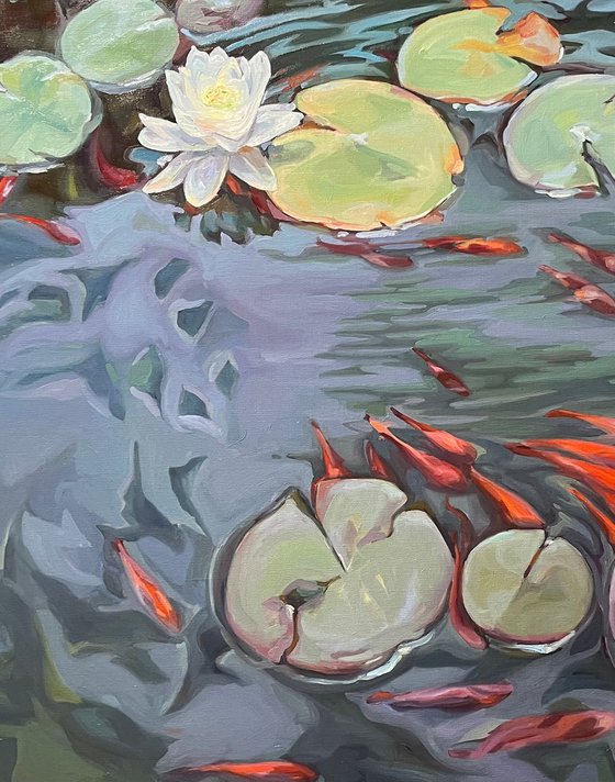 Pond with flower and fish